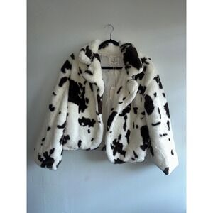 Jade and Ivory Cow print fuzzy Jacket